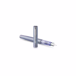 Parker Vector XL Fountain Pen | Metallic Silver-Blue Lacquer on Brass | Medium Nib with Blue Ink Refill | Gift Box