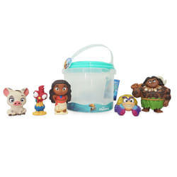 Disney Store Official Moana Bath Toy Set, 5 Pc. Set, Includes Moana, Maui, Pua, Hei-Hei, and Tamatoa, Moana Toys with Storage Bucket, Suitable for 6
