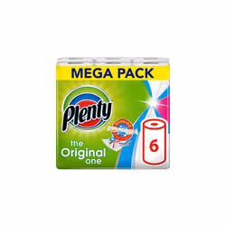 PLENTY Kitchen Towel, 6 White Rolls, 600 Sheets of Kitchen Roll, 2-Ply Tissue
