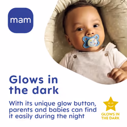 MAM Original Night Soother 2-6 Months (Pack of 2), Sustainable Baby Soother, SkinSoft Silicone Teat, Glow in the Dark Soother, Cream (Designs May