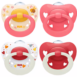 NUK Signature Day & Night Baby Dummy 6-18 months Soothes 95% of Babies Heart-Shaped BPA-Free Silicone Soothers Glow-in-the-Da ...