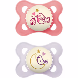 MAM Original Night Soother 2-6 Months (Pack of 2), Sustainable Baby Soother, SkinSoft Silicone Teat, Glow in the Dark Soother ...