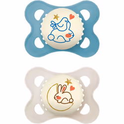 MAM Original Night Soother 2-6 Months (Pack of 2), Sustainable Baby Soother, SkinSoft Silicone Teat, Glow in the Dark Soother ...