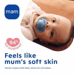 MAM Original Soother 16+ Months (Pack of 2), Baby Soother Made from Sustainable Material, SkinSoft Silicone Teat, with MAM Soother Case, Cream