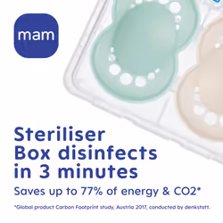 MAM Original Soother 16+ Months (Pack of 2), Baby Soother Made from Sustainable Material, SkinSoft Silicone Teat, with MAM Soother Case, Cream