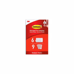 Command Medium Designer Hooks, White - Pack of 6 Hooks and 9 Adhesive Strips - Damage Free Hanging - Holds up to 1.3kg