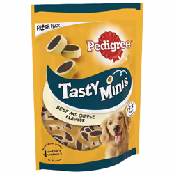 Pedigree Tasty Minis 8 x 140 g Bags, Dog Training Treats, Cheesy Nibbles with Cheese and Beef Flavouring
