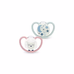 NUK Space Night Baby Dummy | 6-18 Months | Glow-in-The-Dark Soothers with Extra Ventilation for Sensitive Skin | BPA-Free Sil ...