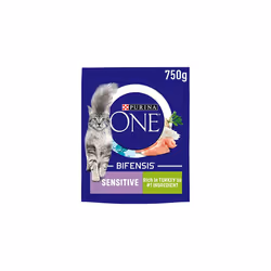 Purina ONE Sensitive Dry Cat Food Rich in Turkey 750g (Pack of 4), Packaging May Vary