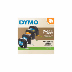 DYMO LetraTag Plastic Labels | Authentic | 12 mm x 4 m Roll | Black Print on White Labels | Self-Adhesive Multipurpose Labels for LetraTag Label