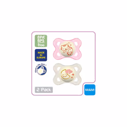 MAM Night Glow in the Dark Silicone Pacifier, Pink,0-6 Months, 2-Count