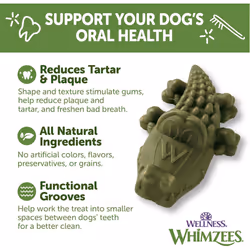 WHIMZEES by Wellness Alligator Natural Dental Chews for Dogs, Long Lasting Treats, Grain-Free, Freshens Breath, Medium Breed, 12 Count