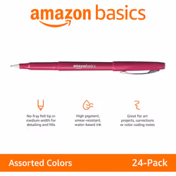 Amazon Basics Felt Tip Marker Pens, 24-Pack, Multicolor