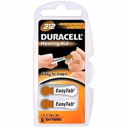 Duracell DA312, Single-use battery, Zinc-Air, 1.4 V, 6 pc(s), Hg (mercury), Brown