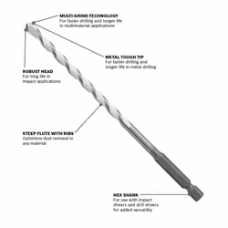Bosch MP09 5/16 In. x 4 In. x 6 In. Daredevil Multipurpose Drill Bit