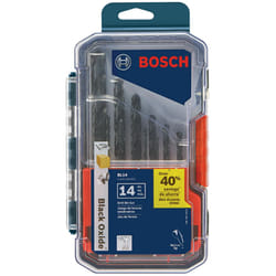 BOSCH BL14 14-Piece Assorted Set Three-Flat Shank Black Oxide Drill Bits for Applications in Light-Gauge Metal  Wood  Plastic