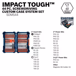 BOSCH SDMS44 44-Piece Assorted Impact Tough Screwdriving Custom Case S
