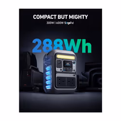 Anker SOLIX C300 Portable Power Station, Outdoor 288Wh LiFePO4 Battery, 300W (600W Surge) Solar Generator, 140W Two-Way Fast Charging