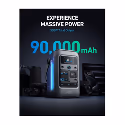 Anker SOLIX C300 DC Power Bank Station, Outdoor 288Wh (90,000mAh), Portable Power Station, LiFePO4 Battery, 300W Solar Generator
