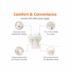 Amazon Basics Portable Desk Fan, 7 Inch Quiet Operation Cooling, 3 Speed Settings, 90Â° Variable Tilt, 15.49 x 27.3 x 27.69 cm, White