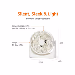 Amazon Basics Portable Desk Fan, 7 Inch Quiet Operation Cooling, 3 Speed Settings, 90Â° Variable Tilt, 15.49 x 27.3 x 27.69 cm, White