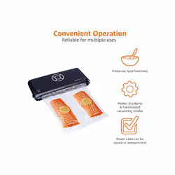 Amazon Basics Vacuum Sealer Machine for Sous Vide Cooking, 30cm Seam with 10 Bags for Preserving Meat, Fish, Fruits, and Vegetables, Black