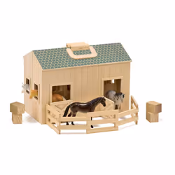 Melissa & Doug Fold and Go Wooden Horse Stable Dollhouse With Handle and Toy Horses (11 pcs) - Portable Horse Barn Play Set ...