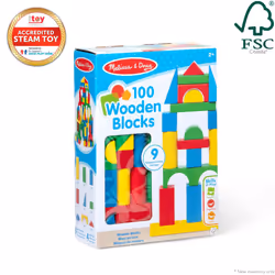 Melissa & Doug Wooden Building Blocks Set - 100 Blocks in 4 Colors and 9 Shapes Classic Kids Toys  Colored Wood For Toddlers Ages 2+ - FSC-Certified