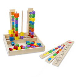 Melissa & Doug Bead Sequencing Set With 46 Wooden Beads and 5 Double-Sided Pattern Boards - Color Recognition Toys  Matching Shapes Stacker  Shape Sor