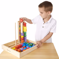 Melissa & Doug Bead Sequencing Set With 46 Wooden Beads and 5 Double-Sided Pattern Boards - Color Recognition Toys  Matching Shapes Stacker  Shape Sor