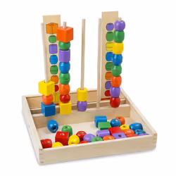 Melissa & Doug Bead Sequencing Set With 46 Wooden Beads and 5 Double-Sided Pattern Boards - Color Recognition Toys  Matching Shapes Stacker  Shape Sor