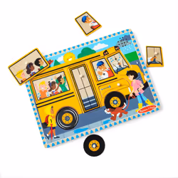 Melissa & Doug The Wheels on the Bus Sound Puzzle - School Bus Puzzle  Wooden Puzzle For Kids and Toddlers Ages 2+