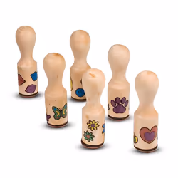 Melissa & Doug Happy Handles Wooden Stamp Set: 6 Stamps and 6-Color Stamp Pad - Kids Stamp Packs With Washable Ink  Easy To Hold Stampers For Kids Age