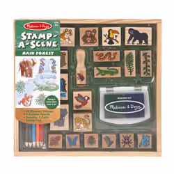 Melissa & Doug Stamp-a-Scene Stamp Set: Rain Forest - 20 Wooden Stamps 5 Colored Pencils and 2-Color Stamp Pad