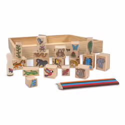 Melissa & Doug Stamp-a-Scene Stamp Set: Rain Forest - 20 Wooden Stamps  5 Colored Pencils  and 2-Color Stamp Pad