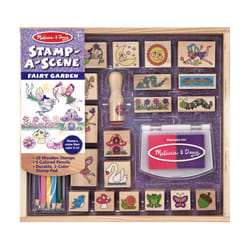 Melissa & Doug Stamp-a-Scene Stamp Pad: Fairy Garden - 20 Wooden Stamps  5 Colored Pencils  and 2-Color Stamp Pad
