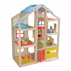 Melissa & Doug Hi-Rise Wooden Dollhouse With 15 pcs Furniture - Garage and Working Elevator
