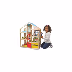 Melissa & Doug Hi-Rise Wooden Dollhouse With 15 pcs Furniture - Garage and Working Elevator