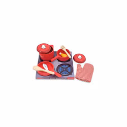 Melissa & Doug Deluxe Wooden Kitchen Accessory Set - Pots & Pans (8 pcs)