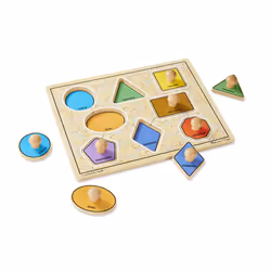 Melissa & Doug Deluxe Jumbo Knob Wooden Puzzle - Geometric Shapes (8 pcs) - Wooden Peg Chunky Baby Puzzle Preschool Learning ...