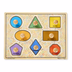 Melissa & Doug Deluxe Jumbo Knob Wooden Puzzle - Geometric Shapes (8 pcs) - Wooden Peg Chunky Baby Puzzle  Preschool Learning Puzzle  Wooden Puzzle Bo