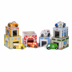 Melissa & Doug Nesting and Sorting Blocks - 6 Buildings  6 Wooden Vehi