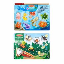 Melissa & Doug Magnetic Wooden Puzzle Game Set: Fishing and Bug Catching - Magnetic Games Chunky Animal Puzzles For Toddlers ...