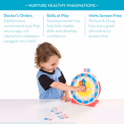 Melissa & Doug Turn & Tell Wooden Clock - Educational Toy With 12+ Reversible Time Cards   Red