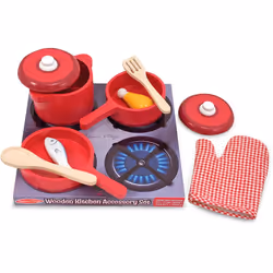 Melissa & Doug Deluxe Wooden Kitchen Accessory Set - Pots & Pans