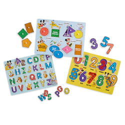 Melissa & Doug Disney Wooden Peg Puzzles Set: Letters  Numbers  and Shapes and Colors - Letters And Number Puzzles  Disney Puzzles  Wooden Puzzles For