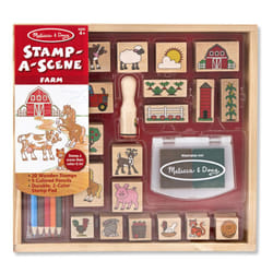 Melissa & Doug Stamp-a-Scene Wooden Stamp Set: Farm - 20 Stamps  5 Colored Pencils  and 2-Color Stamp Pad