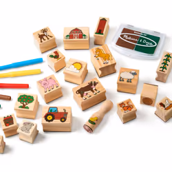 Melissa & Doug Stamp-a-Scene Wooden Stamp Set: Farm - 20 Stamps  5 Colored Pencils  and 2-Color Stamp Pad