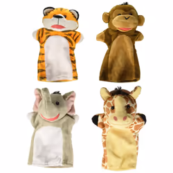 Melissa & Doug Zoo Friends Hand Puppets (Set of 4) - Elephant  Giraffe  Tiger  and Monkey