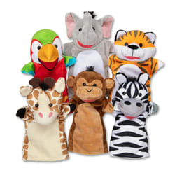 Melissa & Doug Safari Buddies Hand Puppets  Set of 6 (Elephant  Tiger  Parrot  Giraffe  Monkey  Zebra) - Soft  Plush Animal Hand Puppets For Toddlers